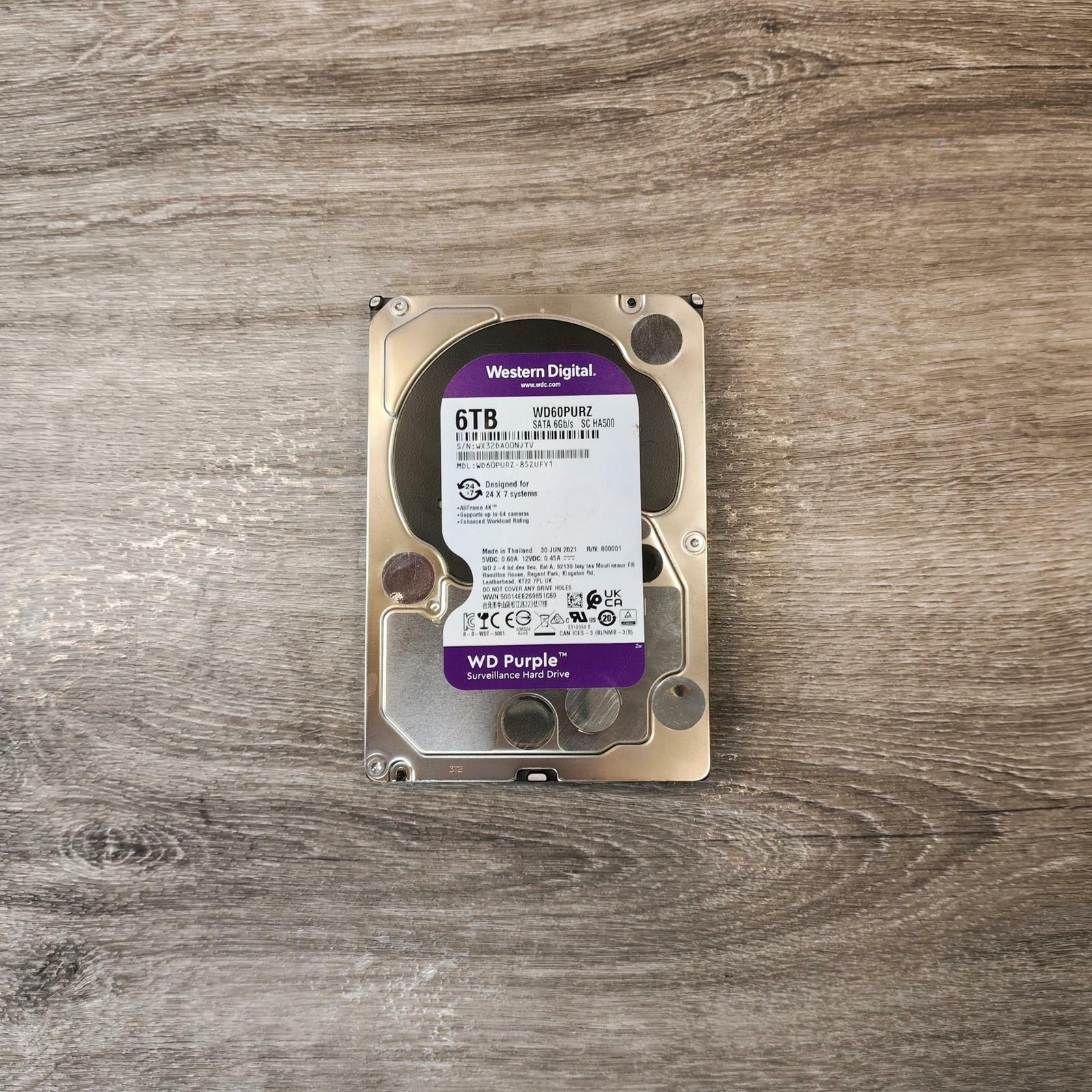 WESTERN DIGITAL WDC WD60PURZ-85ZUFY1 6 TB SATA Internal Drive | Tested & Wiped